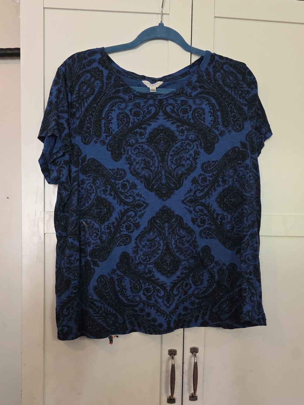 Lucky Brand Blue Paisley Short Sleeve Women's Top